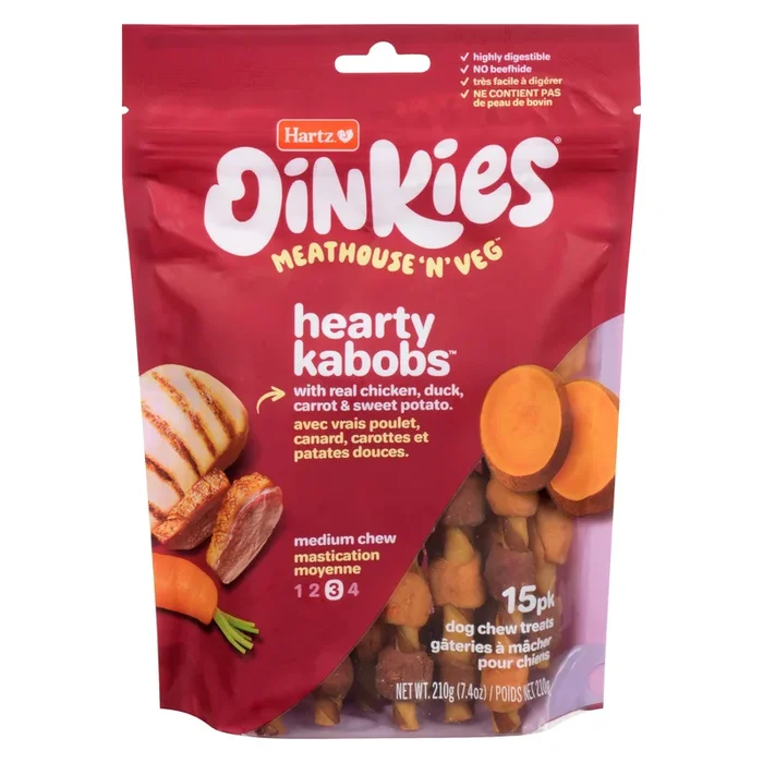 Hartz Oinkies Dog Chew Treats Hearty Kabobs Medium Chew, 15-Pack, 210 g