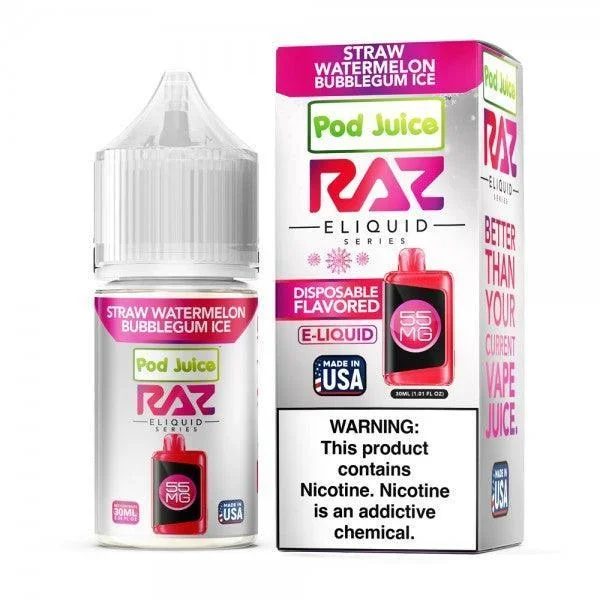 Straw Watermelon Bubblegum Ice – POD Juice x RAZ Salt 30mL