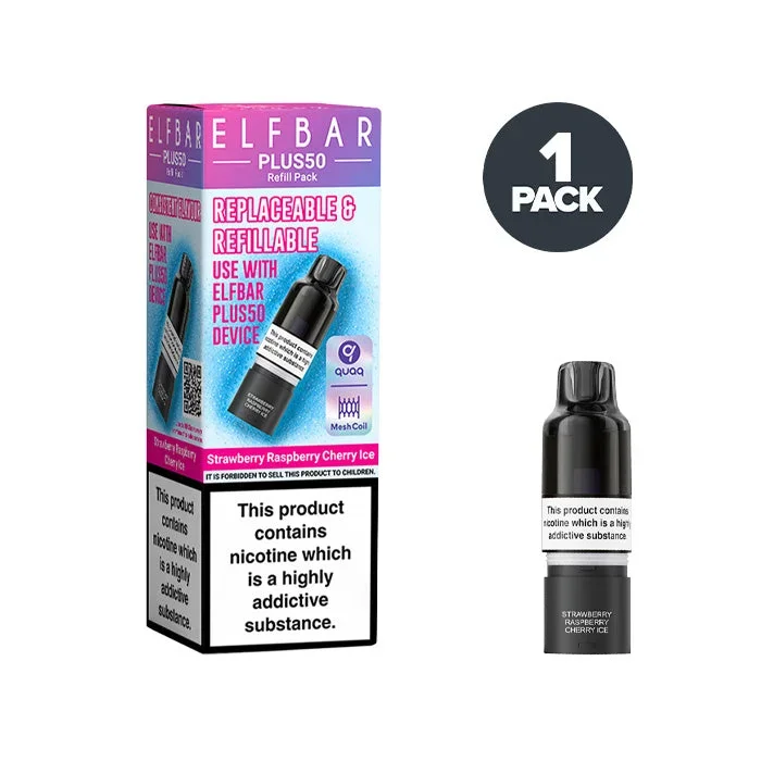 Strawberry Raspberry Cherry Ice Elf Bar Plus 50 Prefilled Pods