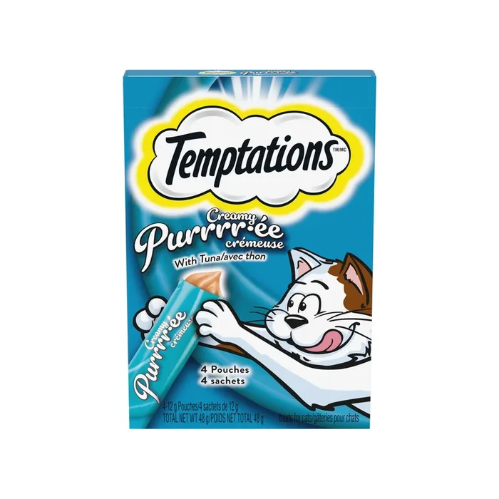 TEMPTATIONS Cat Treats, Adult Creamy Puree Lickables, Tuna, 4-Pack, 12 g