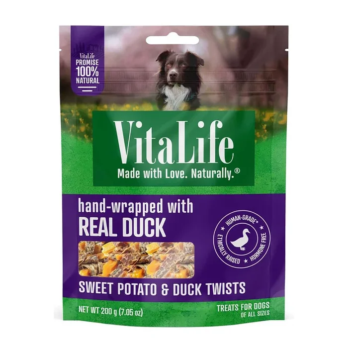 VitaLife Sweet Potato and Duck Twists Dog Treats, 200-g